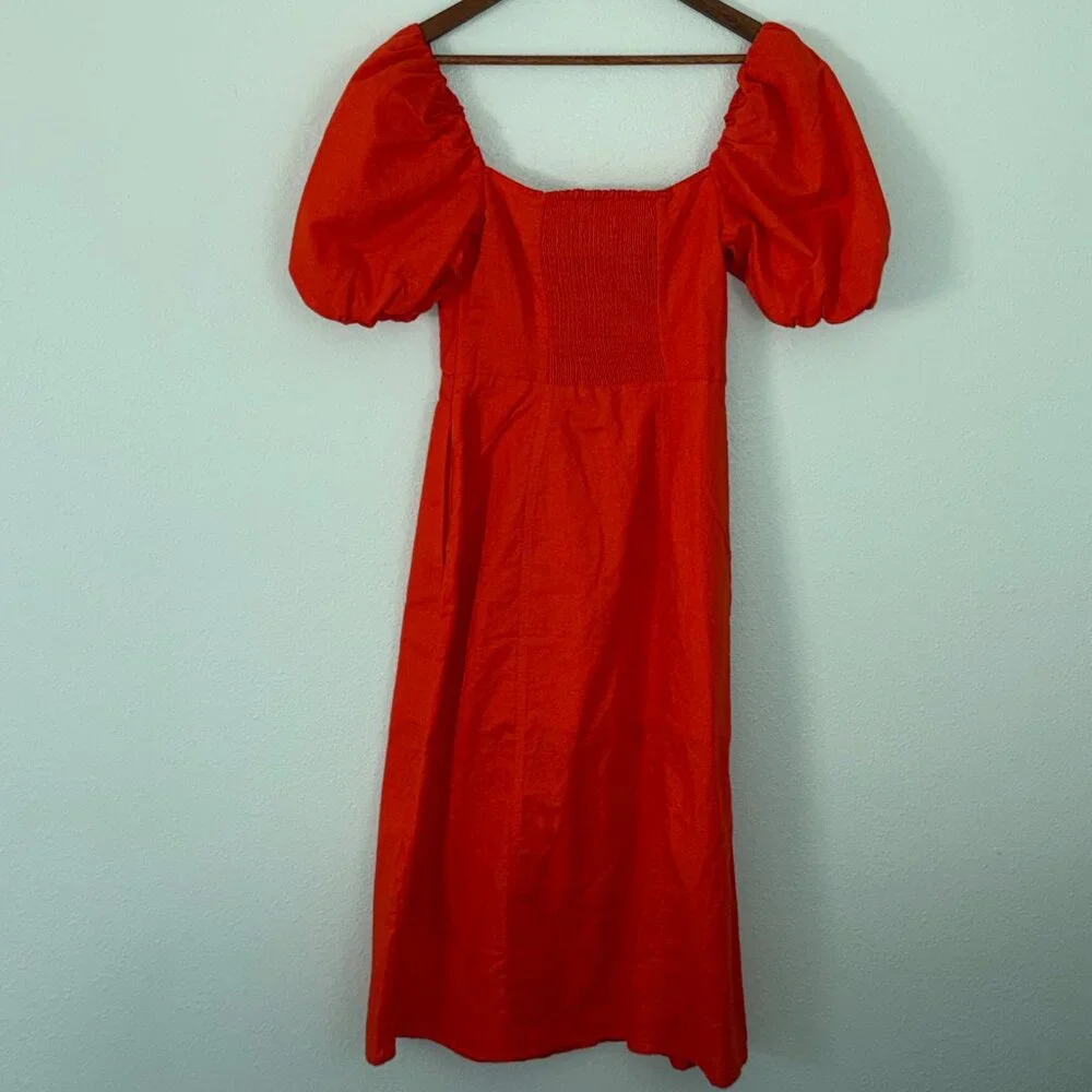 NWOT Banana Republic Orange Linen Blend Puffy Sleeve Side Slit Dress Size 2 - Picture 4 of 14